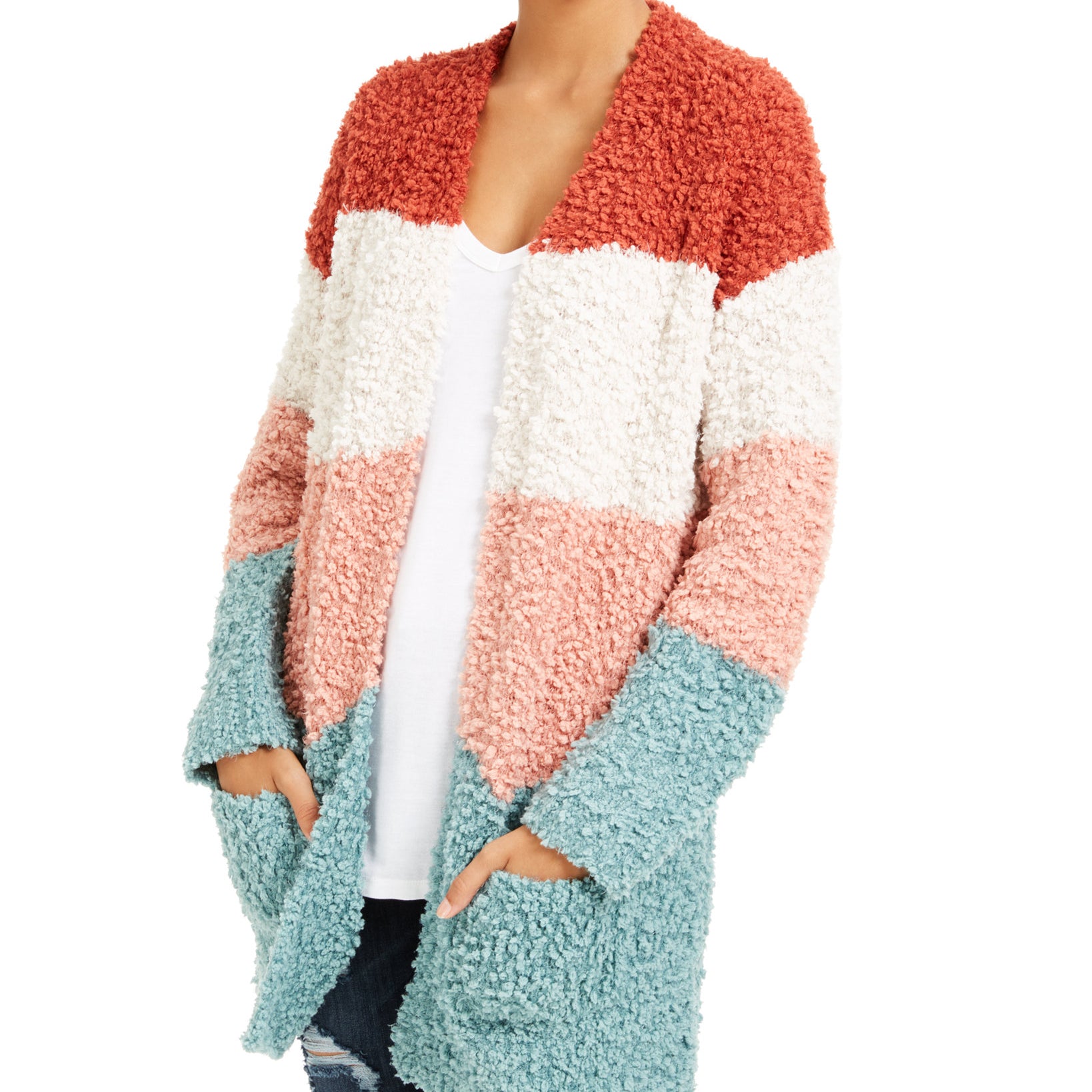 Hippie Rose Women Cozy Colorblocked Cardigan Fleetwood Combo