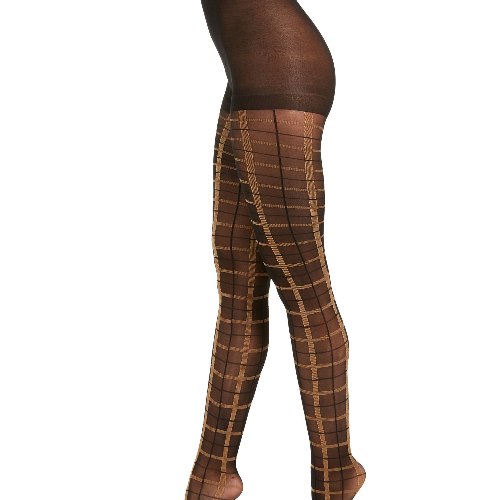 INC International Concepts Women Windowpane Plaid Tights Black