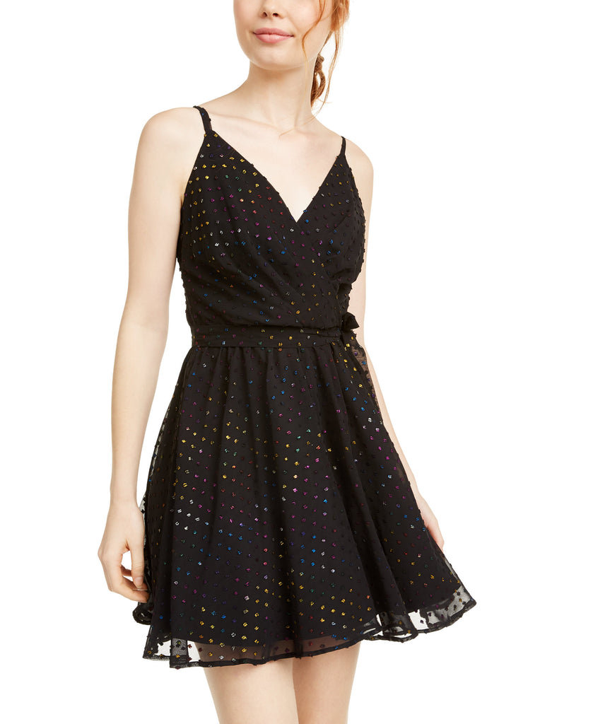 As U Wish Women Multicolored Metallic Dot Chiffon Dress Black Multi
