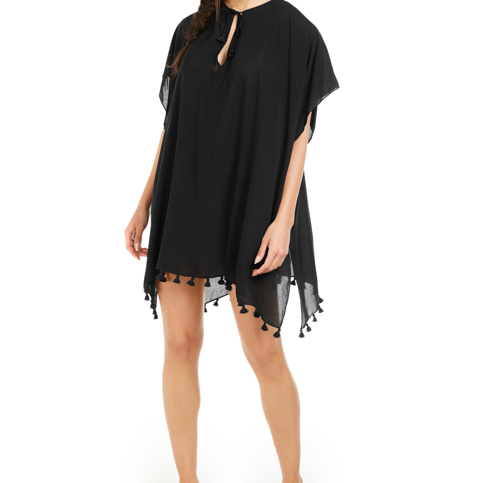 DKNY Women Pom Pom Caftan Swim Cover Up Black