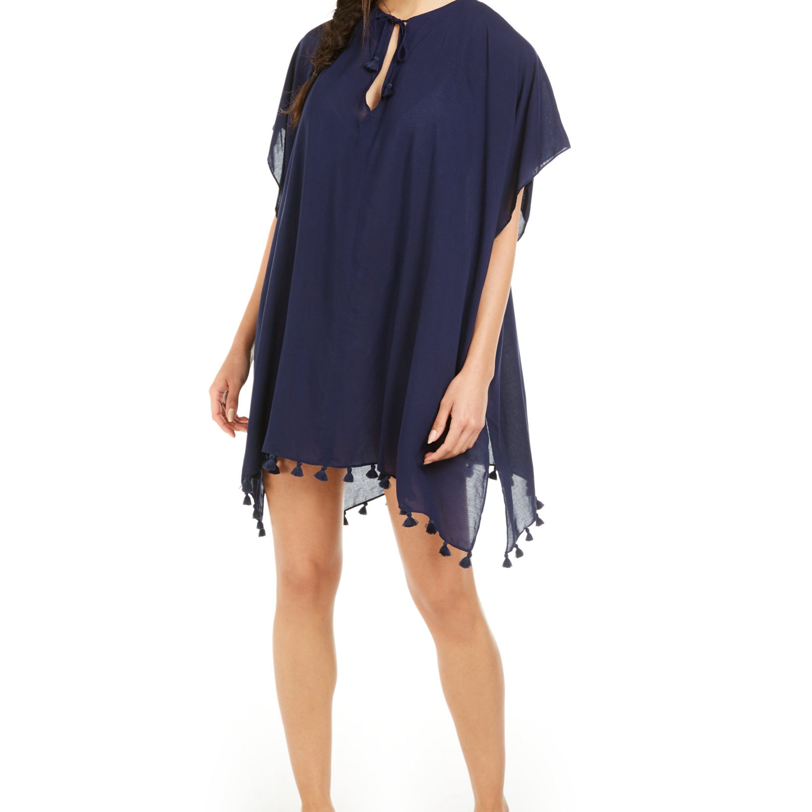 DKNY Women Pom Pom Caftan Swim Cover Up Navy