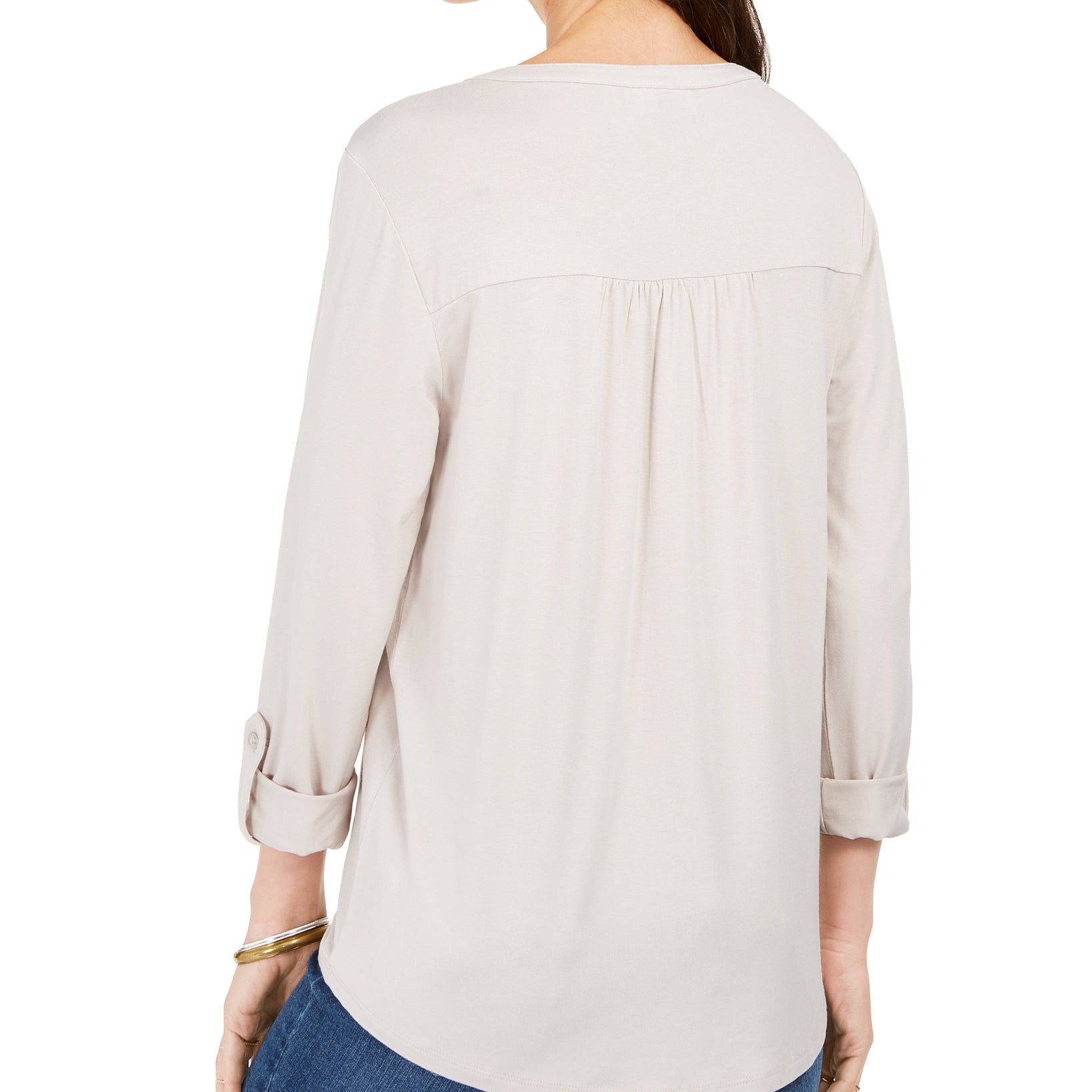 Style & Co Women Split Neck Roll Tab Sleeve Top