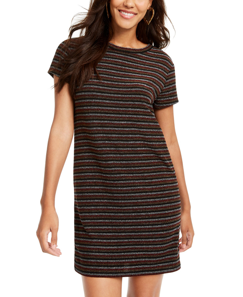 Rosie Harlow Women Lurex Striped T Shirt Dress Black Stripe