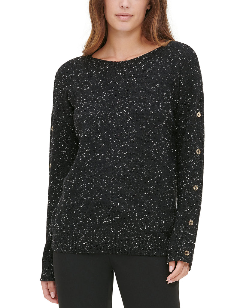 Calvin Klein Women Button Sleeve Sweater Black White Multi