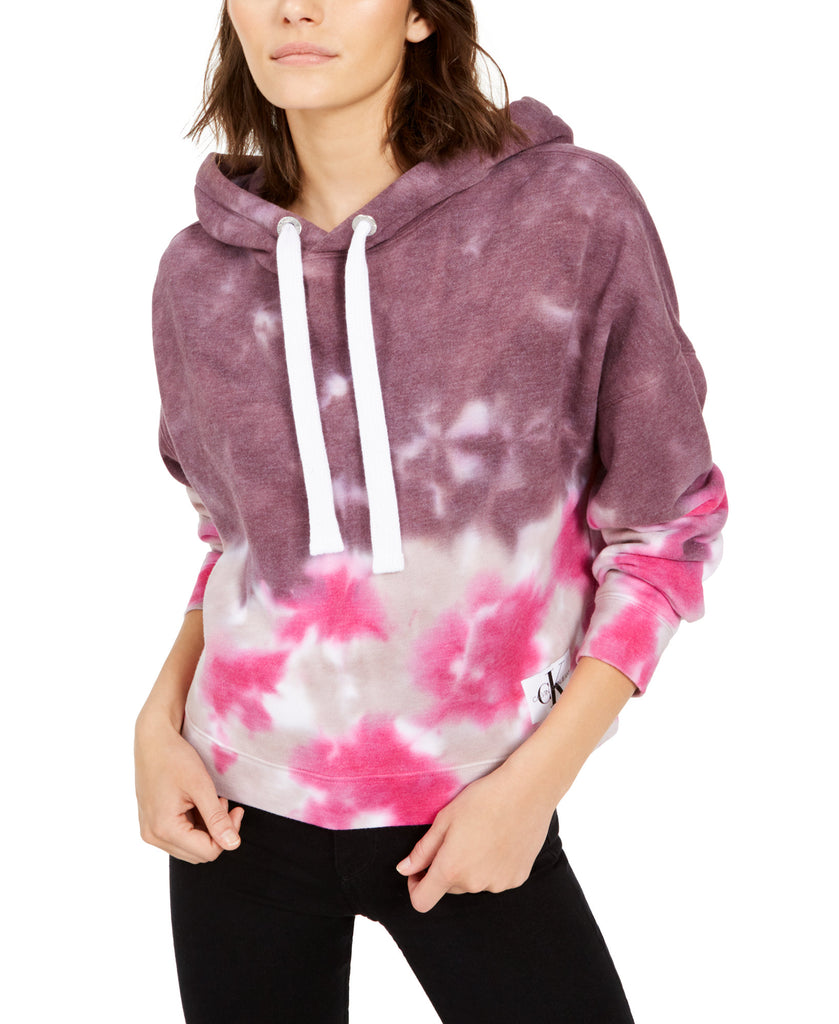 Calvin Klein Jeans Women High Tide Tie Dyed Cropped Hoodie Sangria Combo