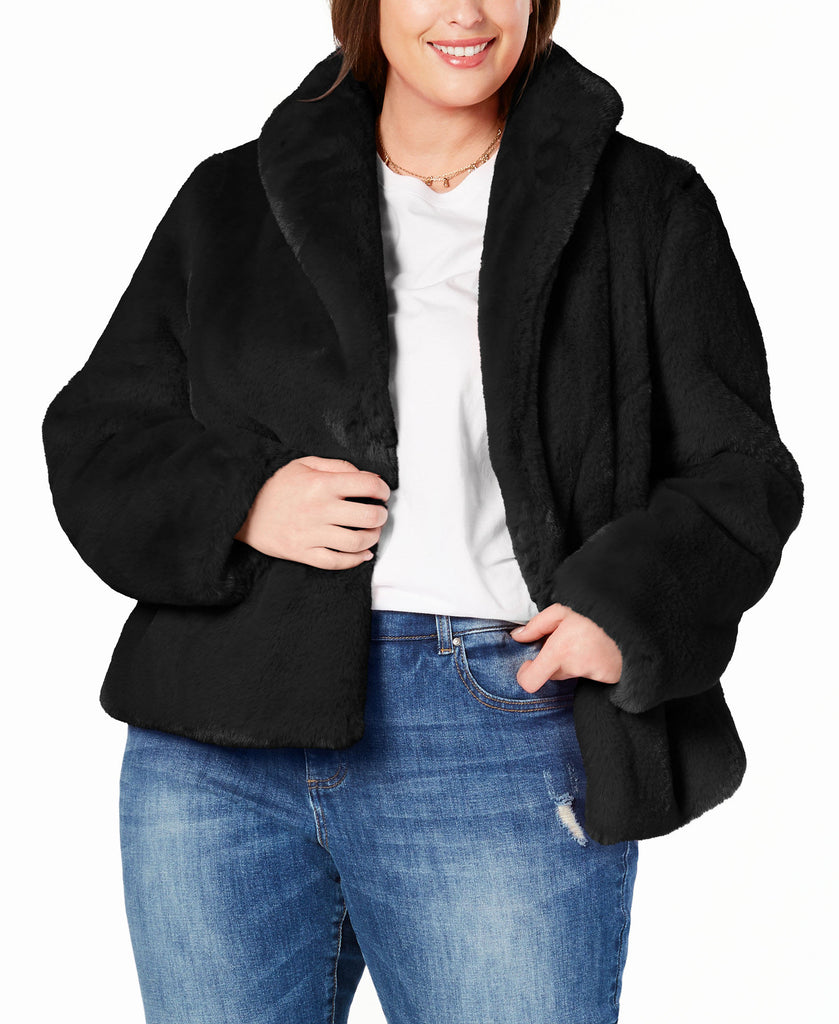 INC International Concepts Women Plus Faux Fur Teddy Coat Deep Black