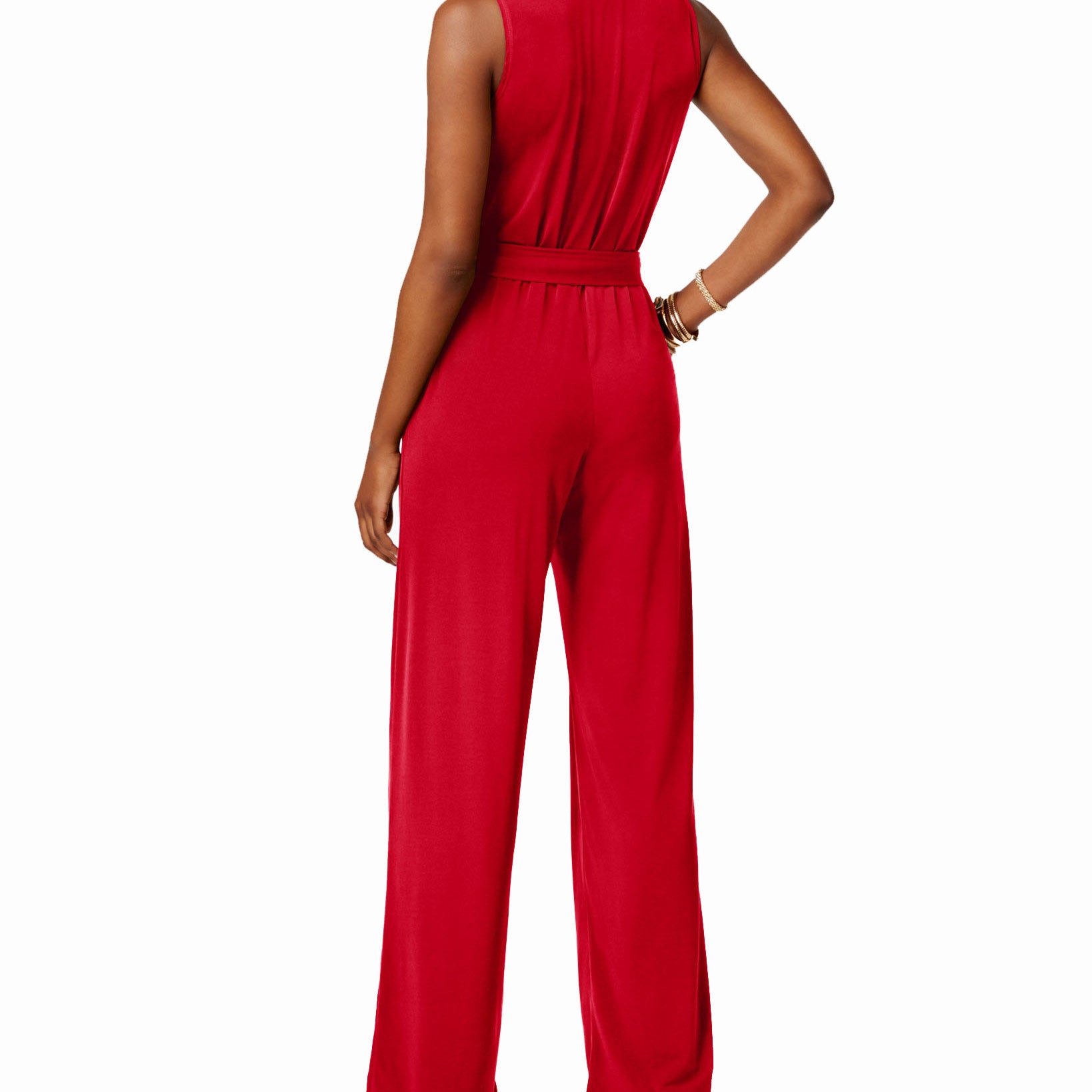 NY Collection Women Petite Surplice Belted Wide Leg Jumpsuit