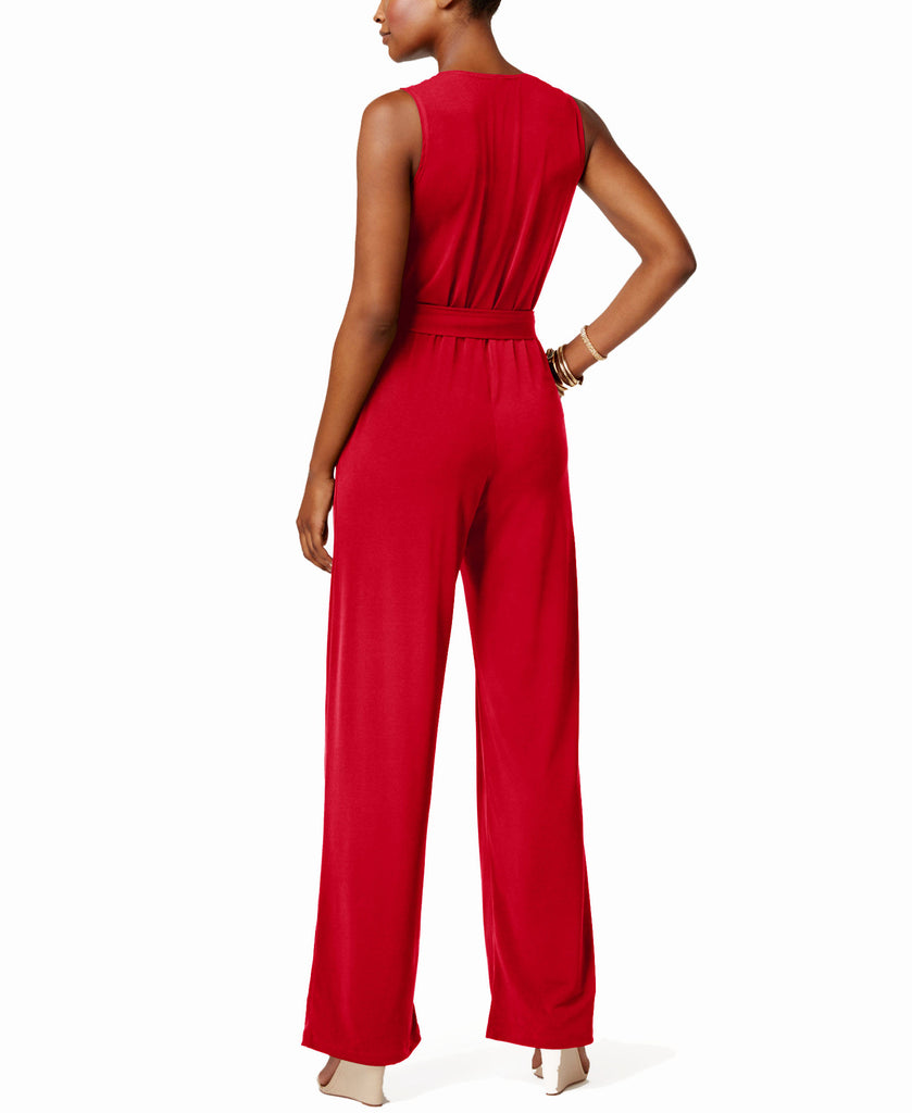NY Collection Women Petite Surplice Belted Wide Leg Jumpsuit