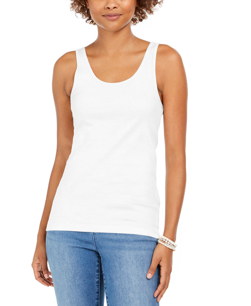 Style & Co Women Petite Cotton Tank Top Bright White