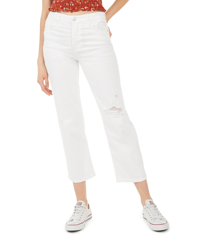 Celebrity Pink Womens Distressed Cropped Jeans Costello White