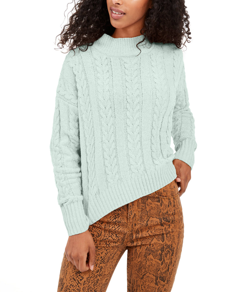 Hippie Rose Women Juniors Cable Knit Drop Shoulder Sweater Raindrop