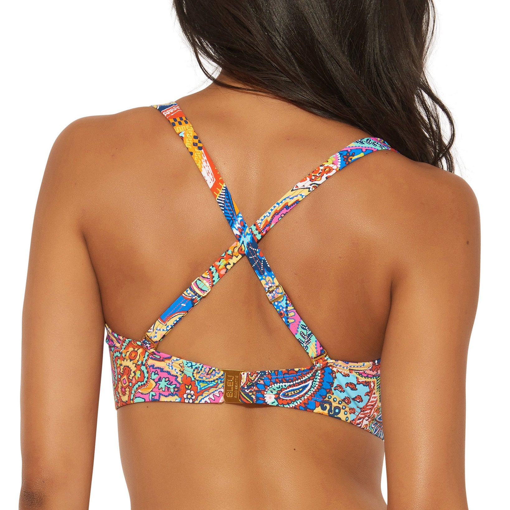 Bleu by Rod Beattie Women Printed Ruched Underwire Bikini D Cup Top