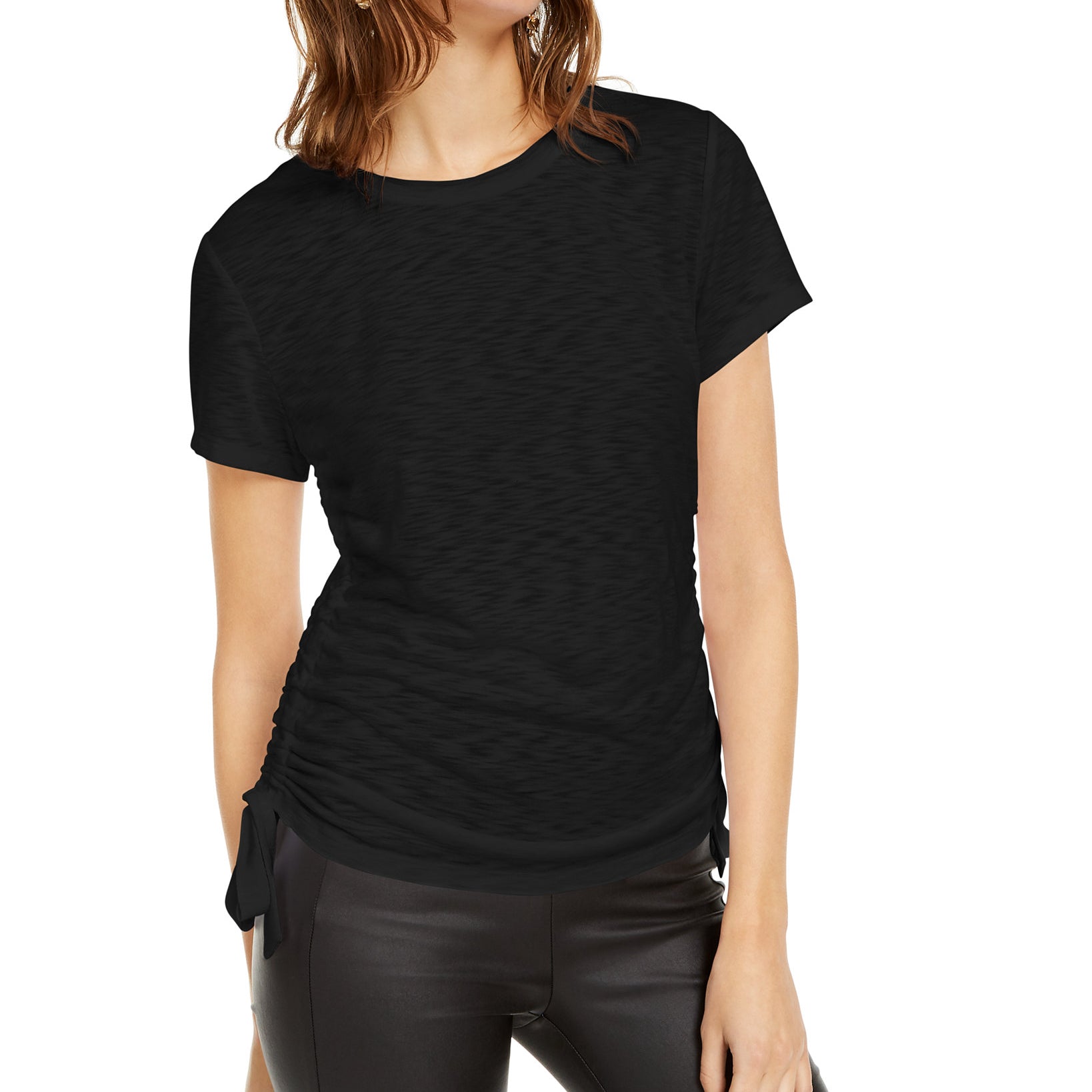 INC International Concepts Women Double Ruched Top Deep Black