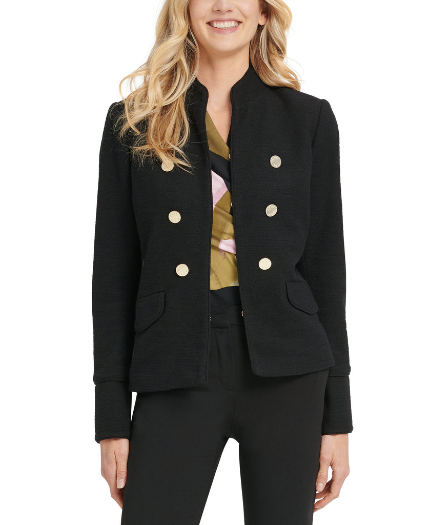 DKNY Women Stand Collar Double Breasted Military Jacket Black
