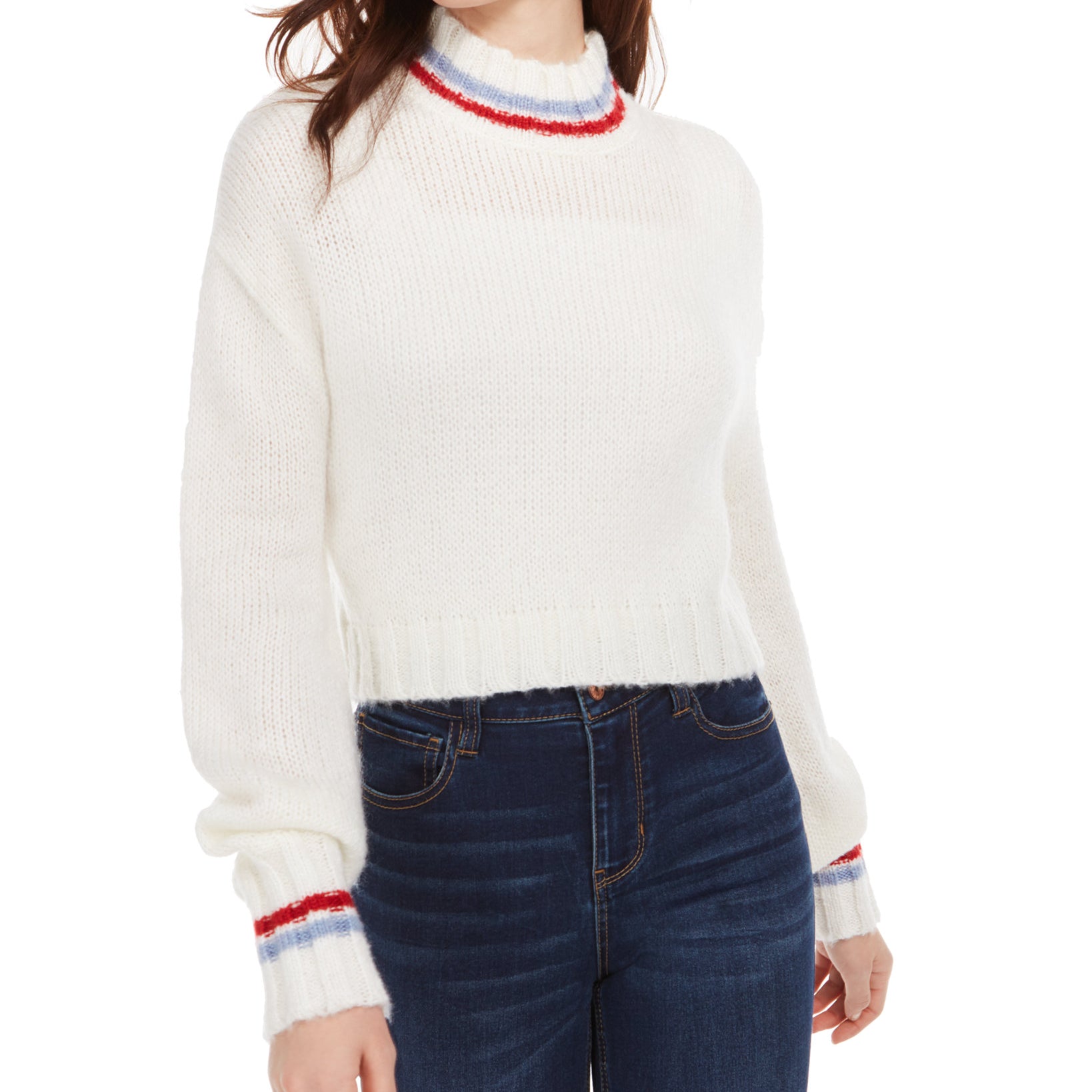 Planet Gold Juniors Turtleneck Cropped Sweater White
