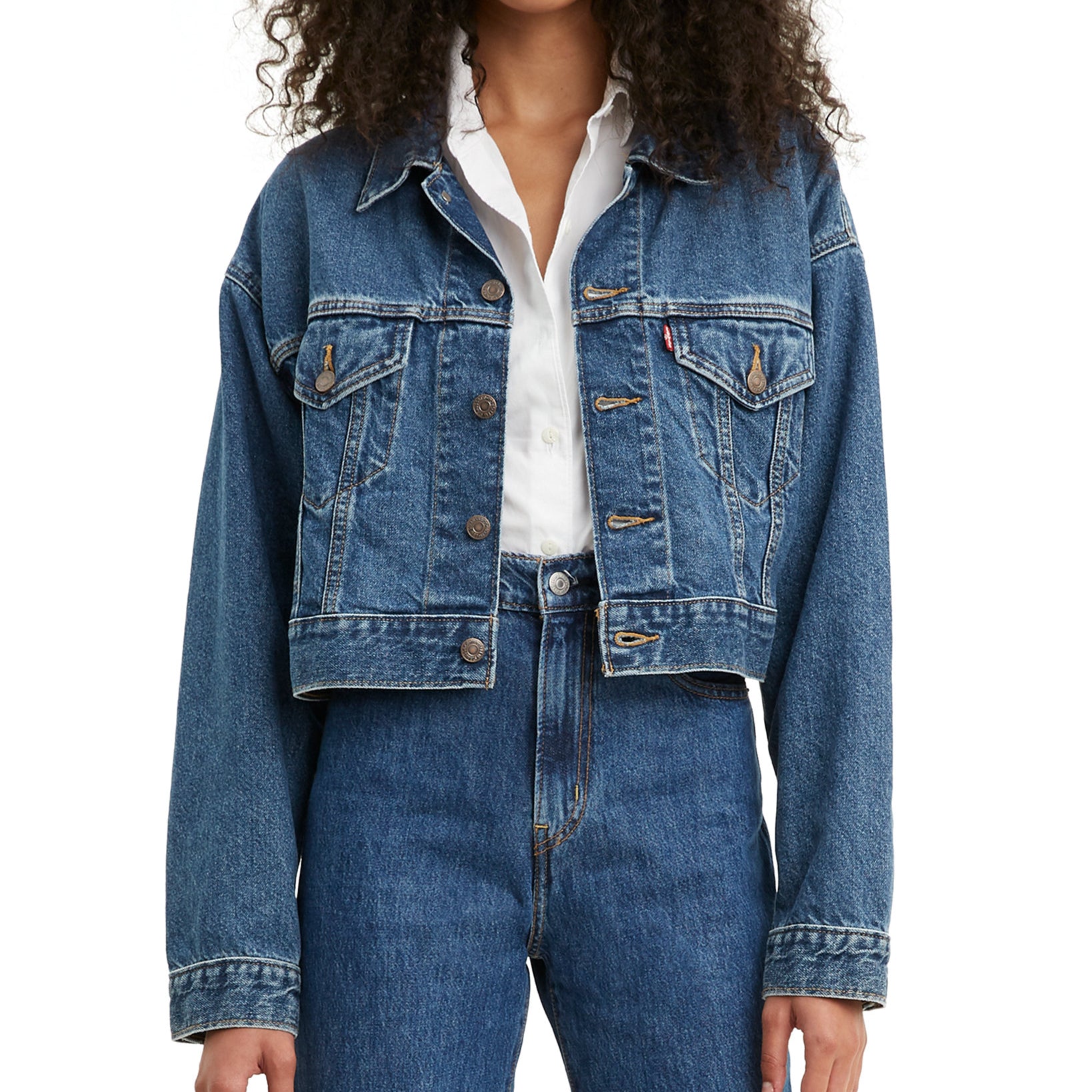 Levis Women Cotton Denim Cropped Trucker Jacket Distant Future