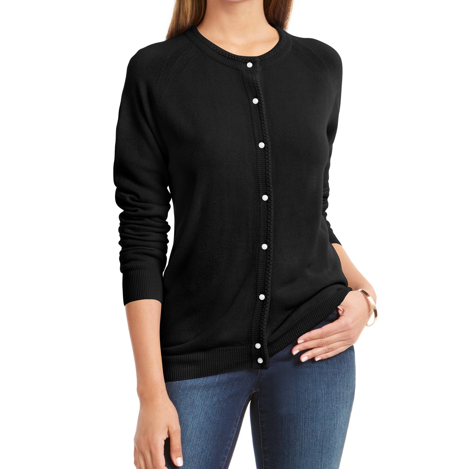 Karen Scott Women Petite Luxsoft Button Cardigan Luxsoft Black