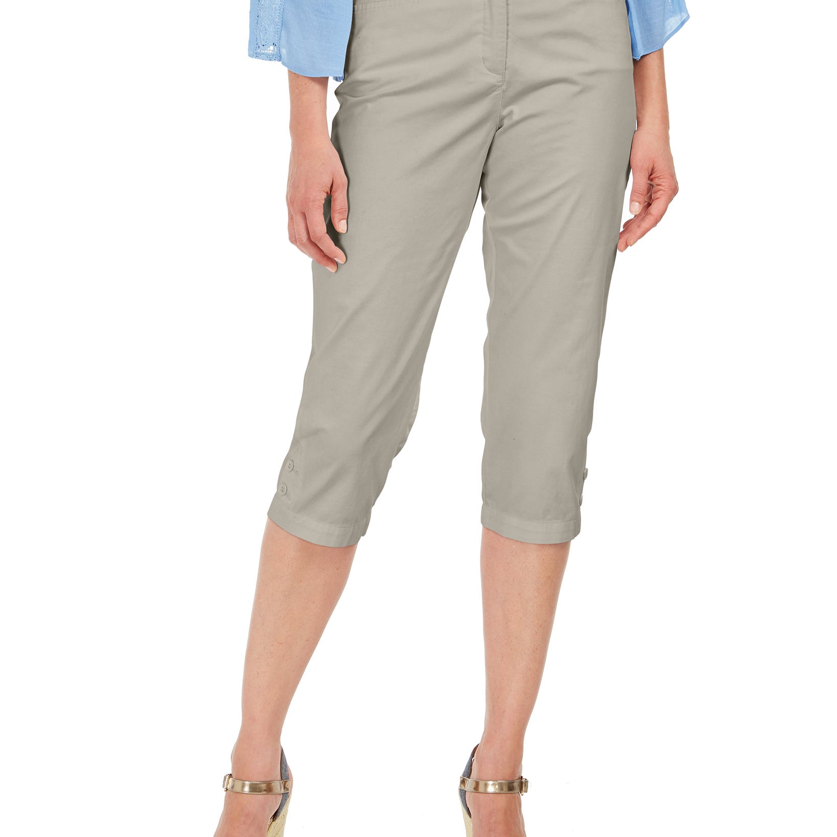 Karen Scott Women Comfort Waist Capri Pants Stone Wall