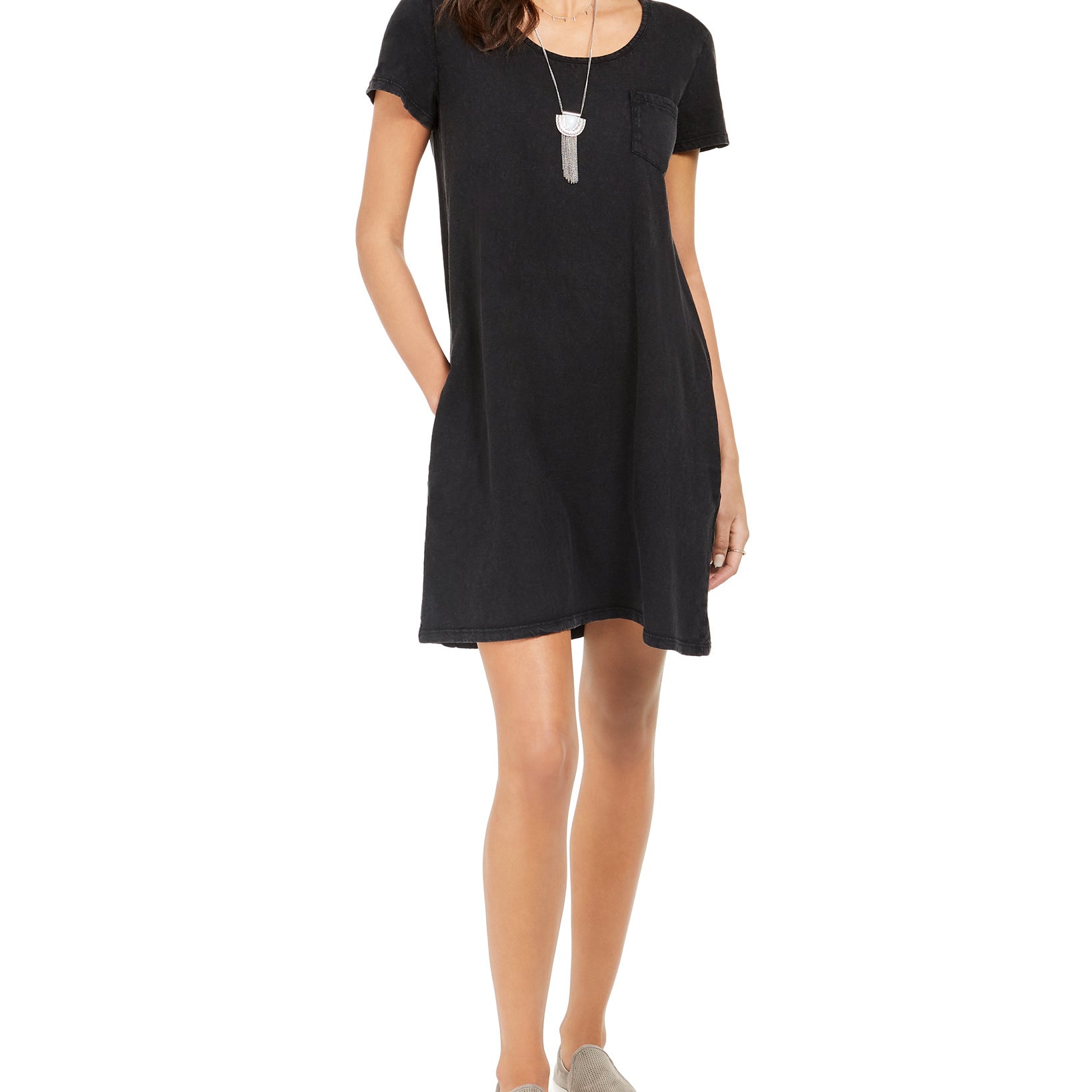 Style & Co Women One Pocket T Shirt Dress Deep Black
