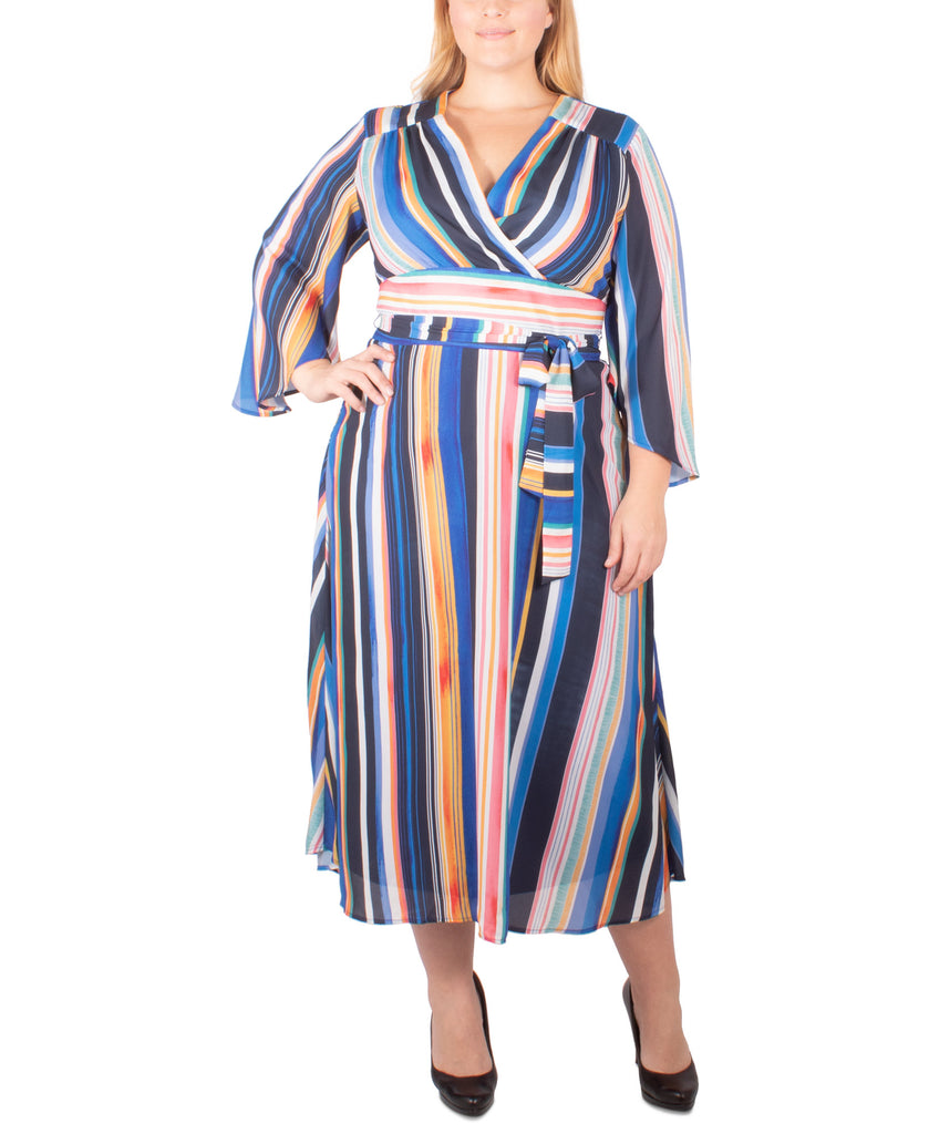 NY Collection Women Plus Striped Belted Wrap Dress Multie Vibeline