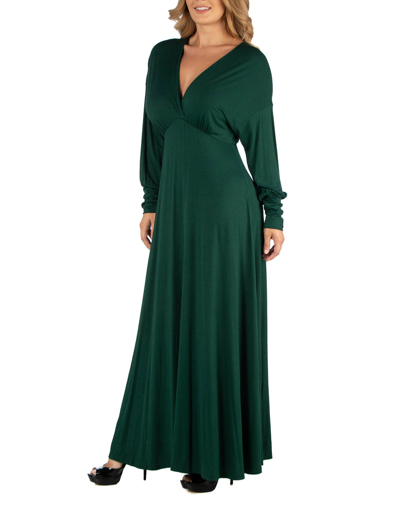 24seven Comfort Apparel Women Plus Formal Long Sleeve Maxi Dress Dark Green