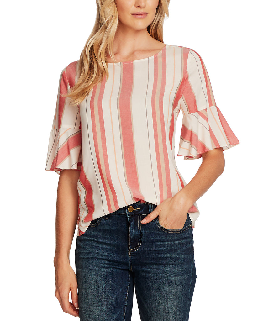Vince Camuto Women Striped Flutter Cuff Dropped Shoulder Top Rhubarb