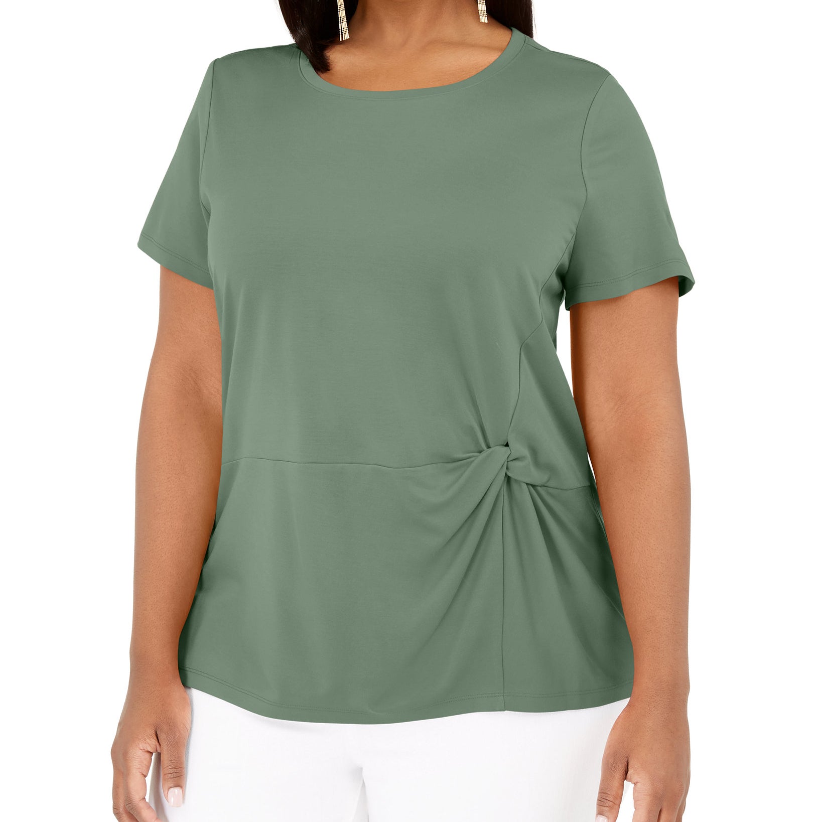 INC International Concepts Women Plus Knot Side T Shirt