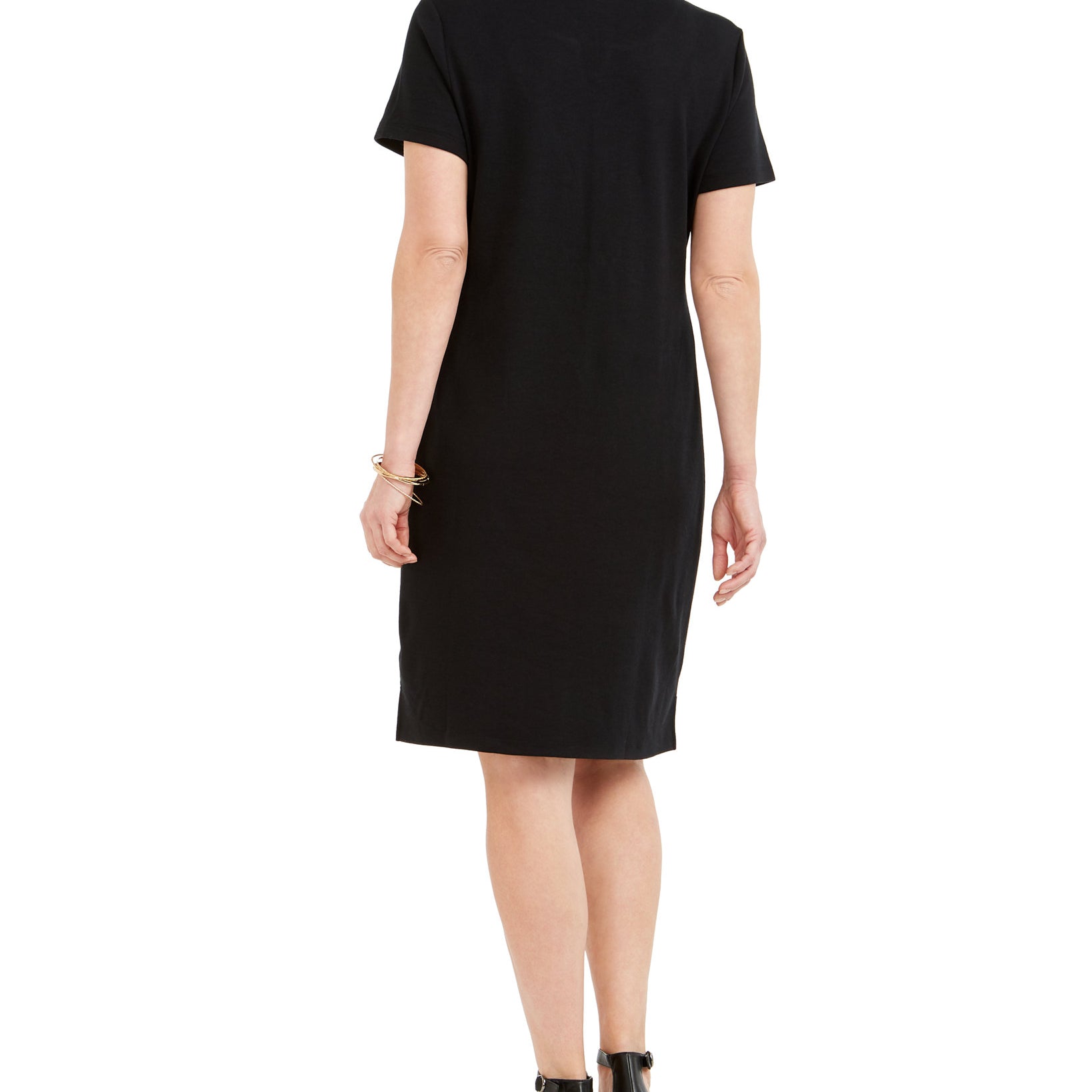 Karen Scott Womens Petite Split Neck Embroidered Dress