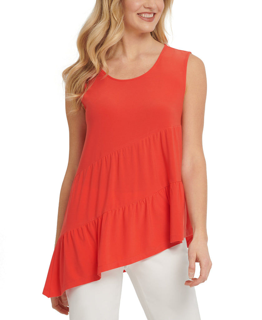 DKNY Women Asymmetrical Tiered Top Paradise Red