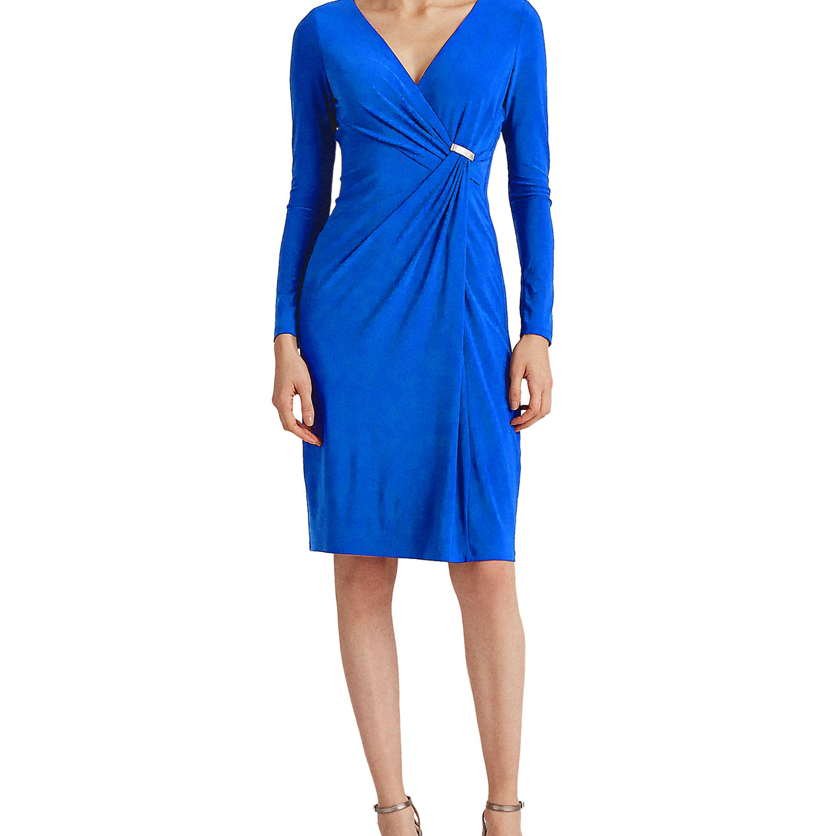 Lauren Ralph Lauren Women Petite Faux Wrap Dress Sapphire