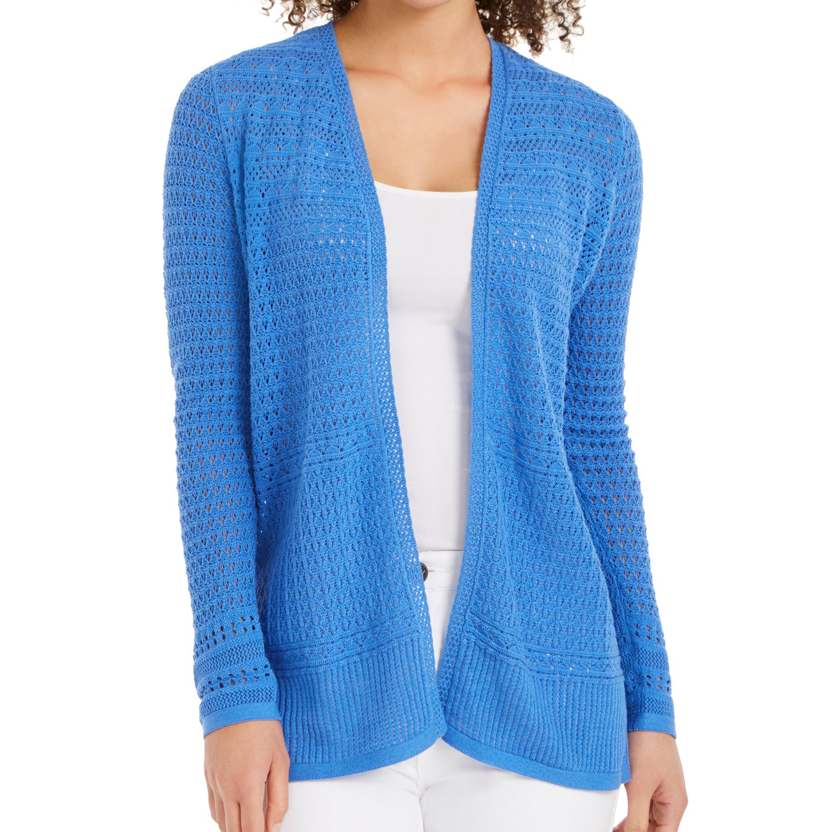Charter Club Women Open Front Pointelle Cardigan Baywater Blue