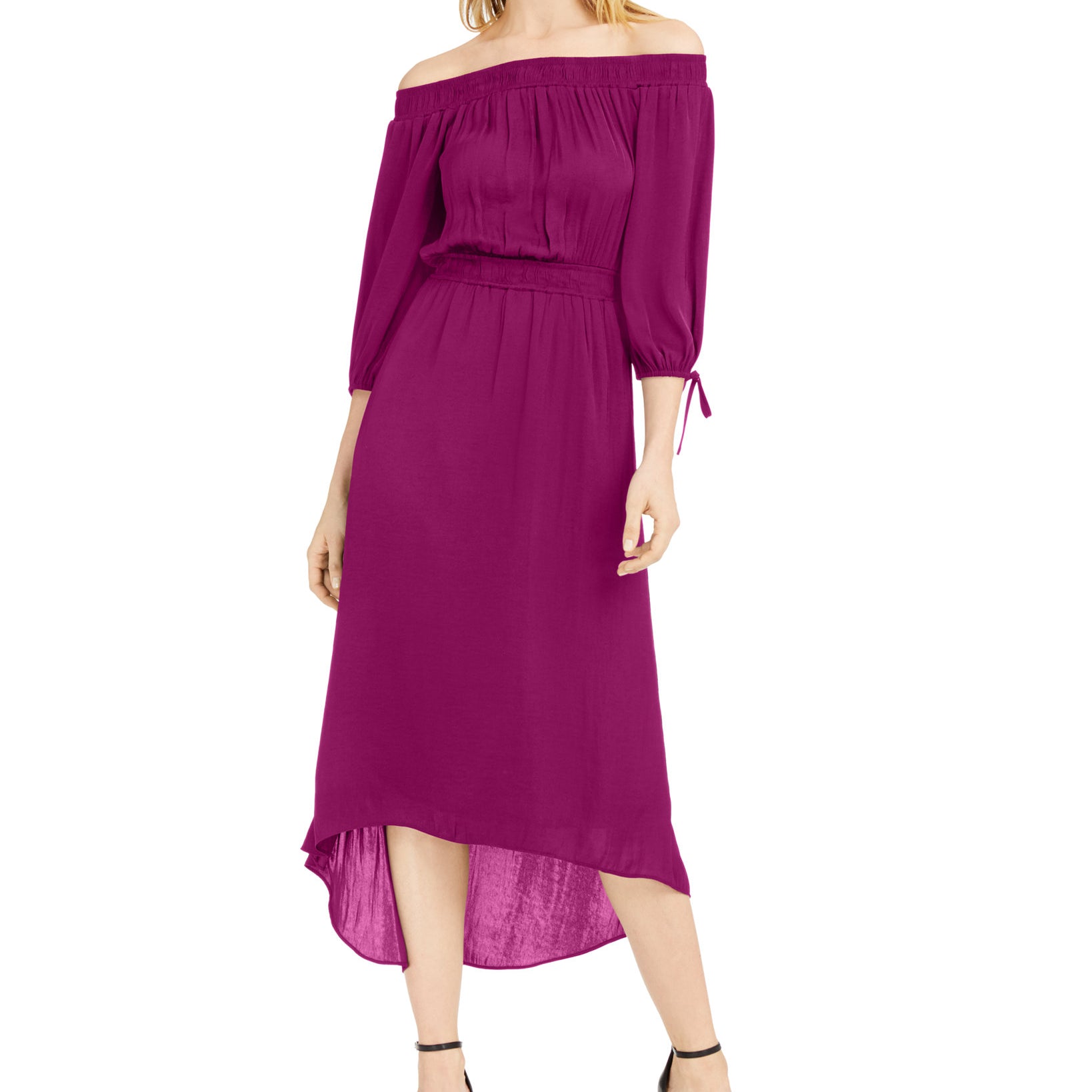 INC International Concepts Women Off The Shoulder High Low Dress Cranberry Rose