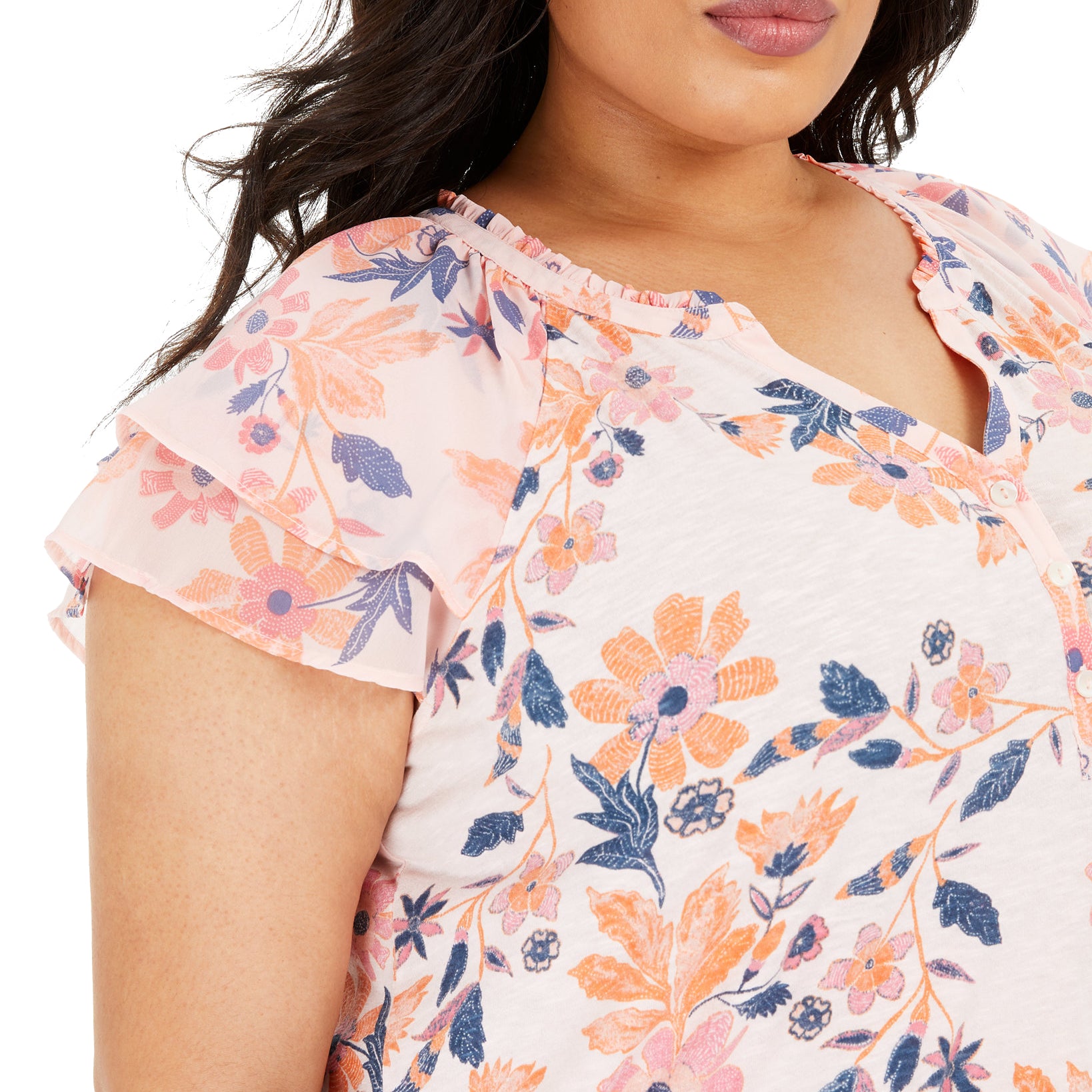 Style & Co Women Plus Printed Flutter Sleeve Top