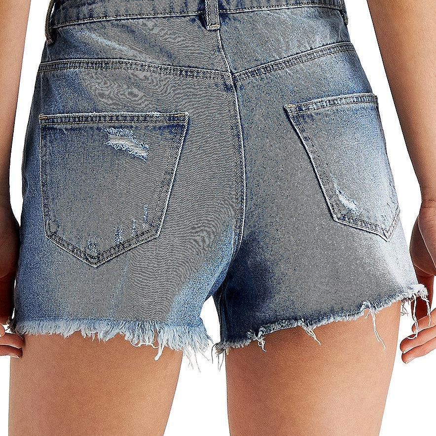 ONLY Women Cotton Ripped Button Fly Denim Shorts