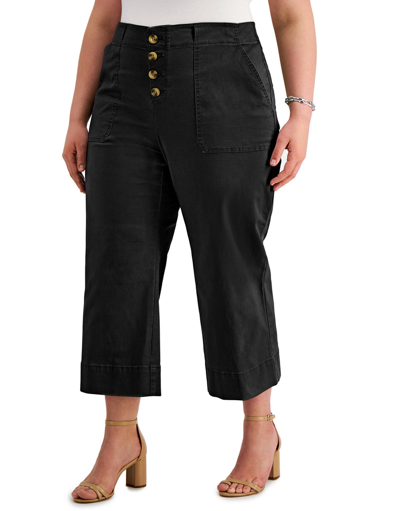 INC International Concepts Women Plus Button Front Culotte Pants Deep Black