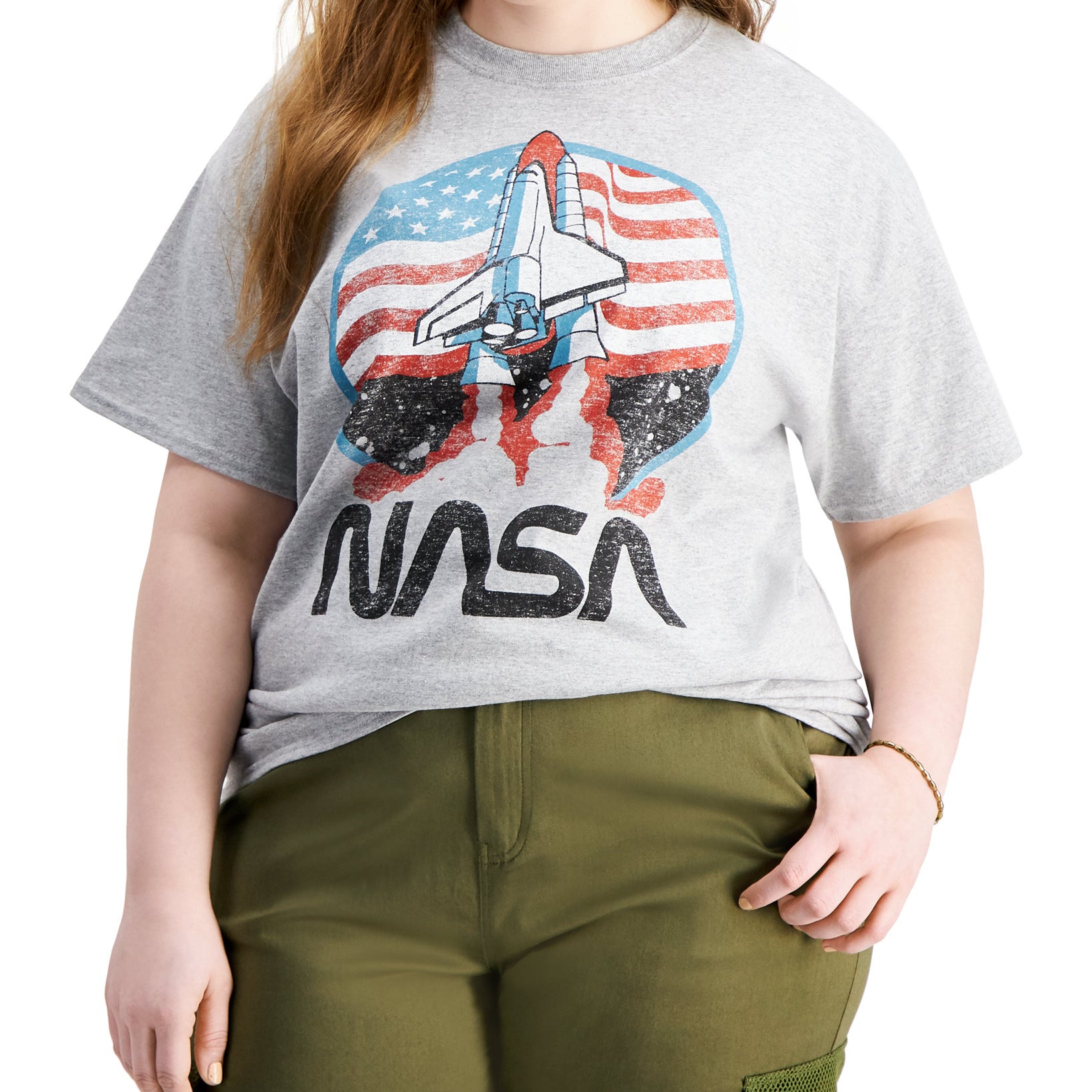 Love Tribe Women Plus Trendy Nasa Launch T Shirt Athletic Heather