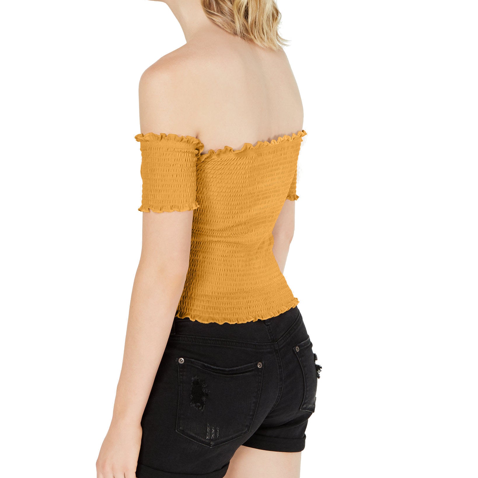Crave Fame Women Smocked Off The Shoulder Crop Top