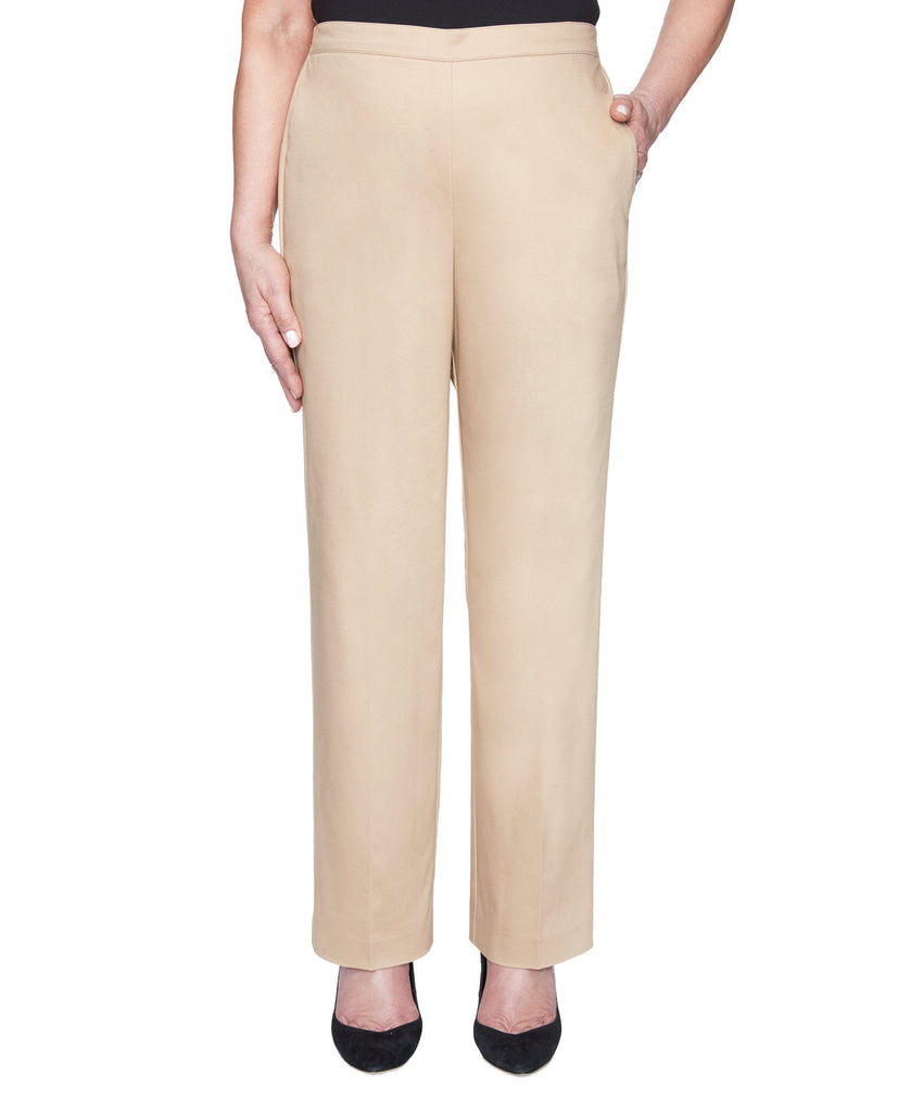 Alfred-Dunner-Women-Plus-Pull-On-Back-Elastic-Sateen-Proportioned-Pant-Sand