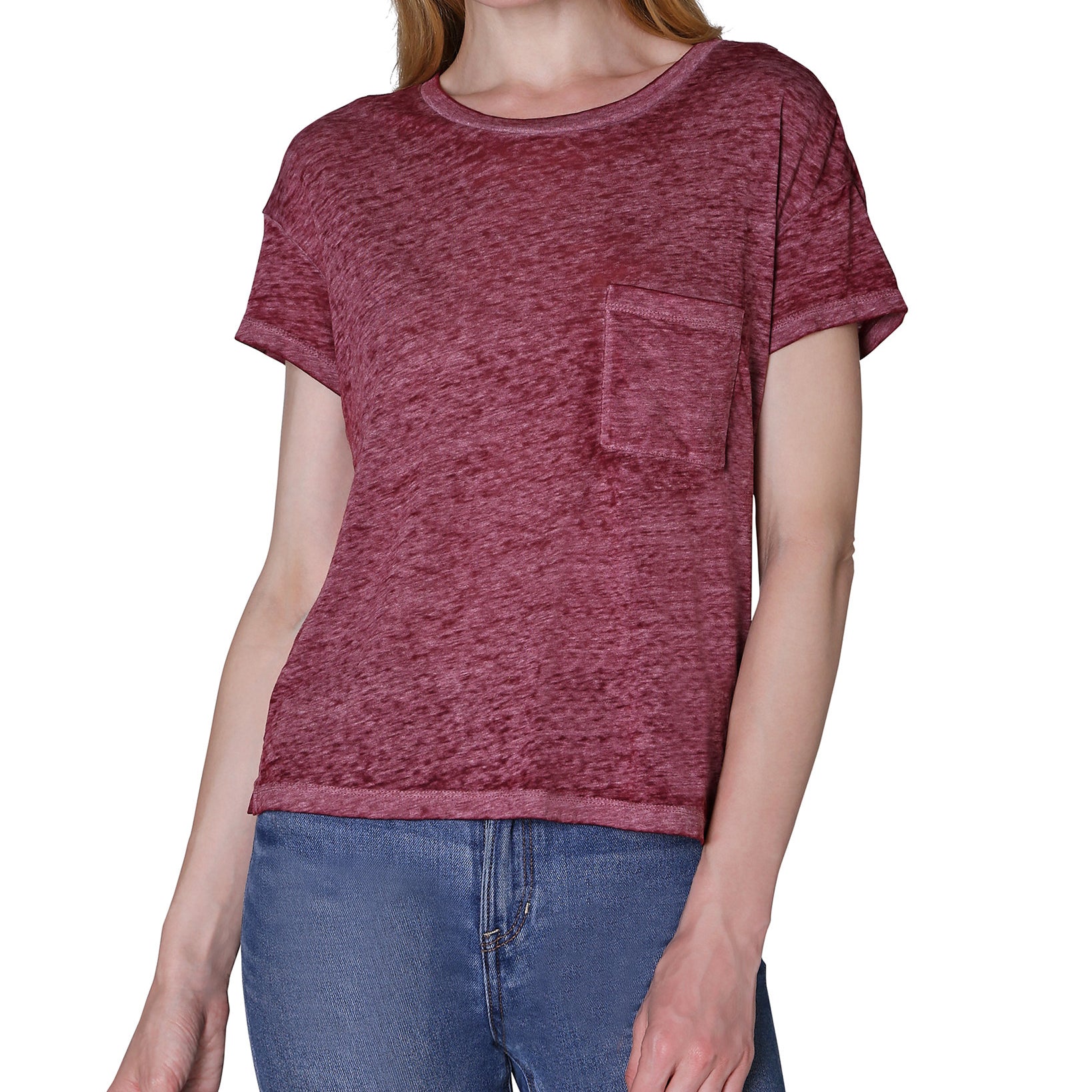 Ultra Flirt Women Crewneck Burnout T Shirt Rhododendron