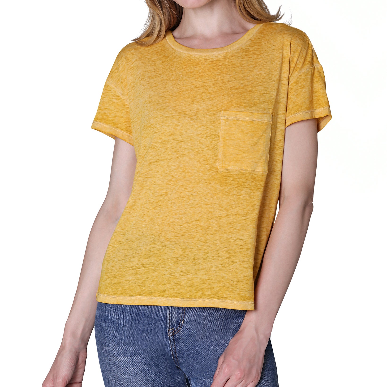 Ultra Flirt Women Crewneck Burnout T Shirt Mineral Yellow