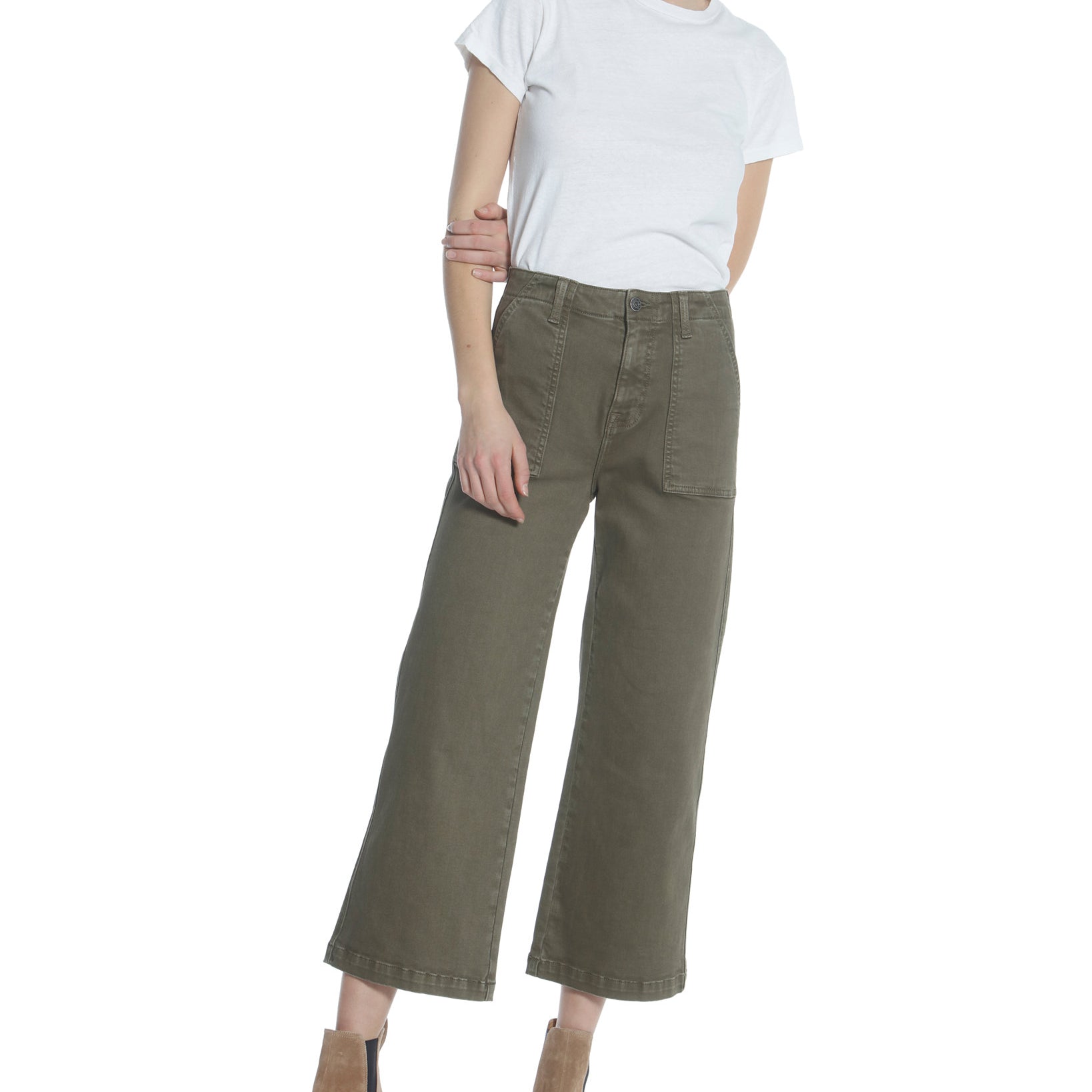 Vigoss Jeans Women Cropped Wide Leg Jeans Olive