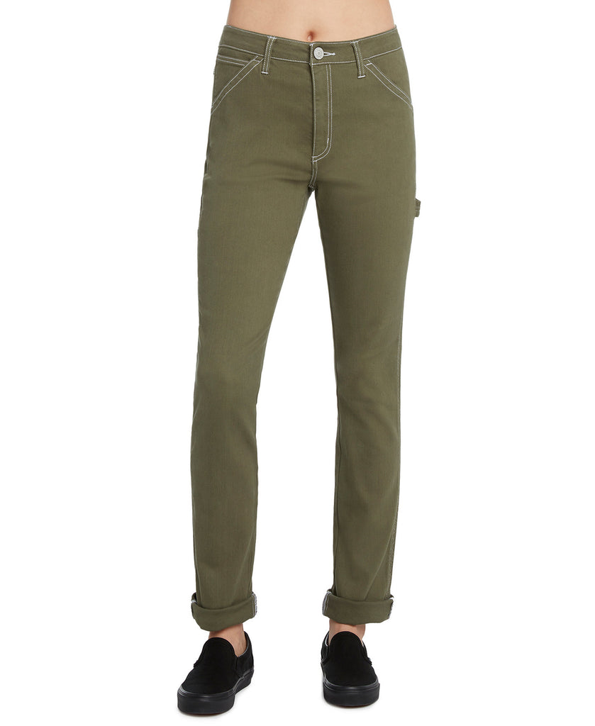 Dickies Women Contrast Stitch Cotton Jeans Olive
