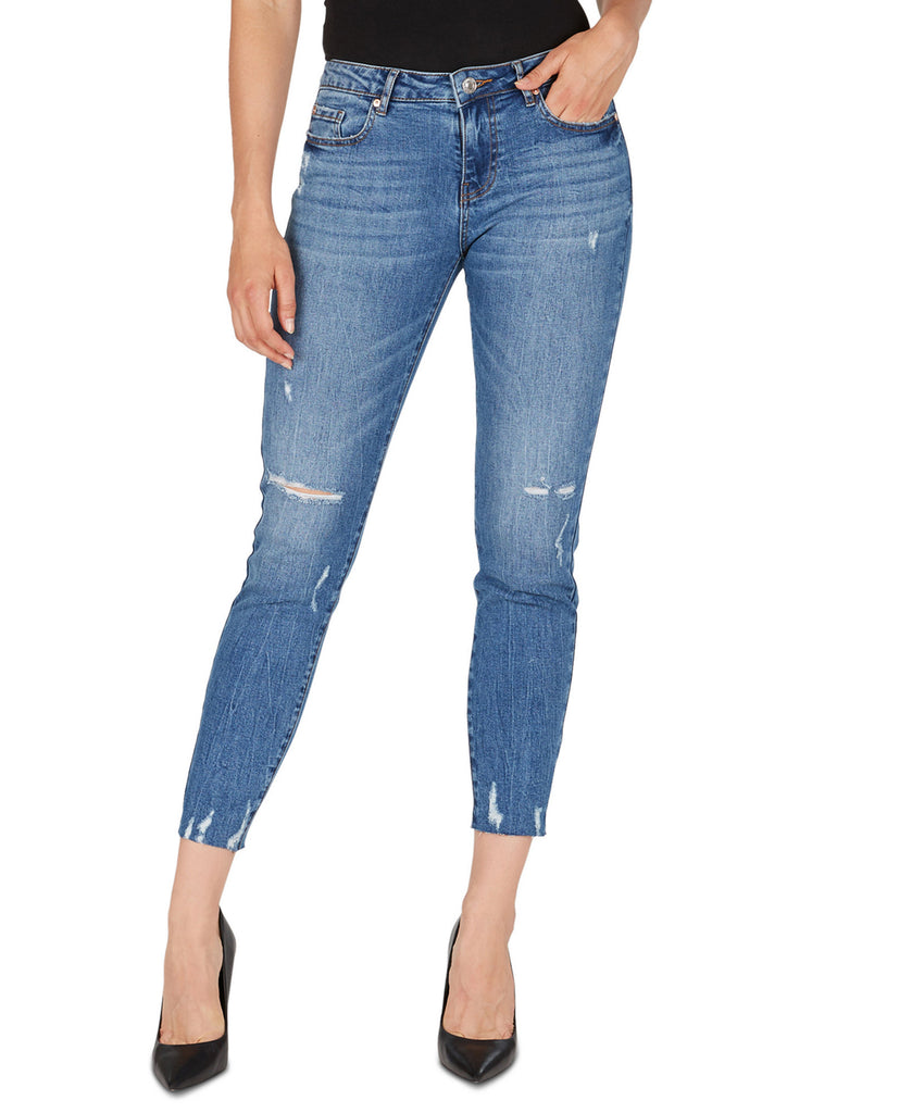 Numero Women Mid Rise Distressed Ankle Skinny Jeans True Blue