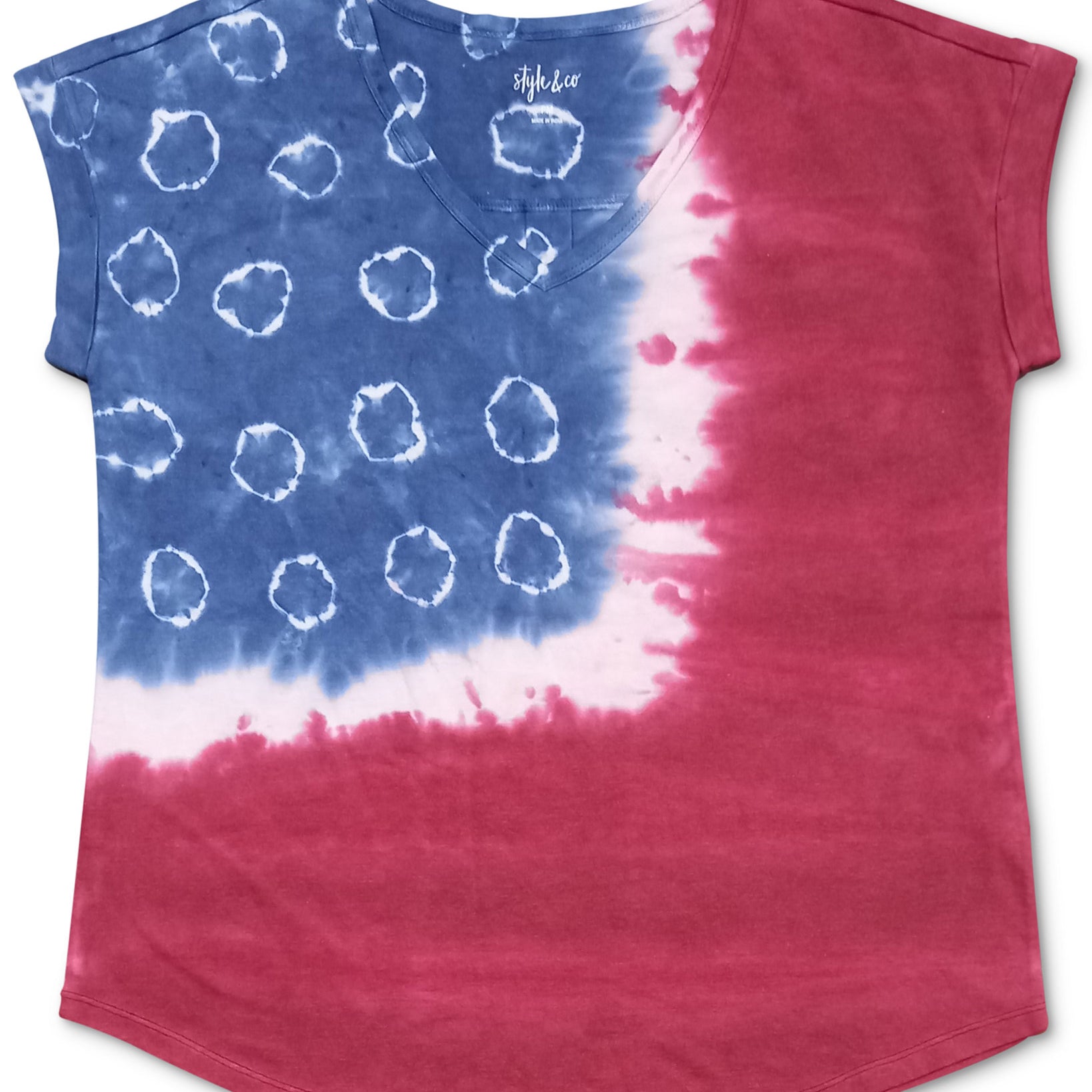 Style & Co Women Tye Dyed American Flag T Shirt American Tiedye