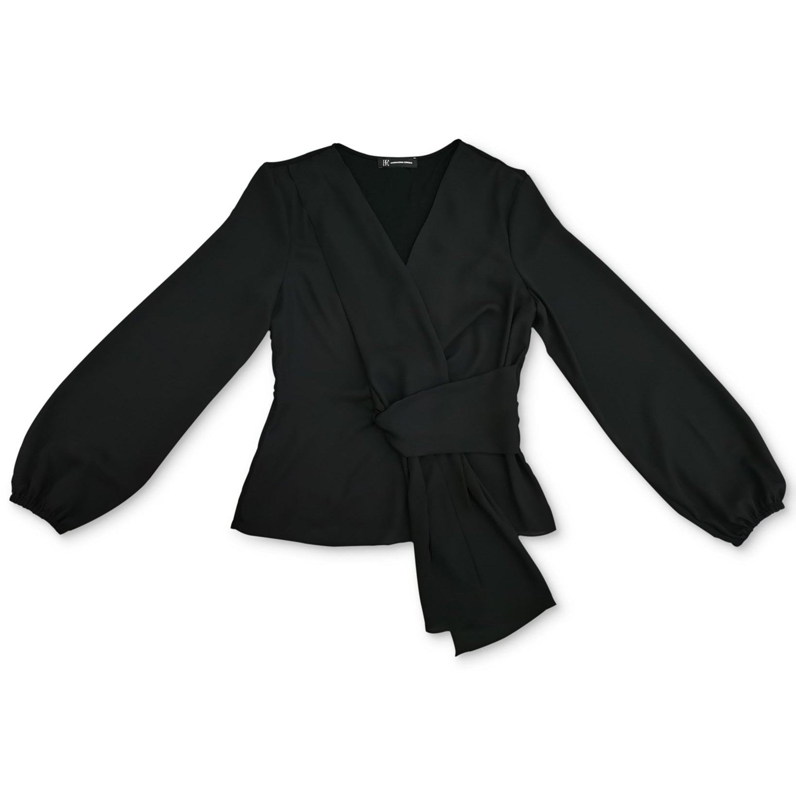 INC International Concepts Women Drape Front Top Deep Black