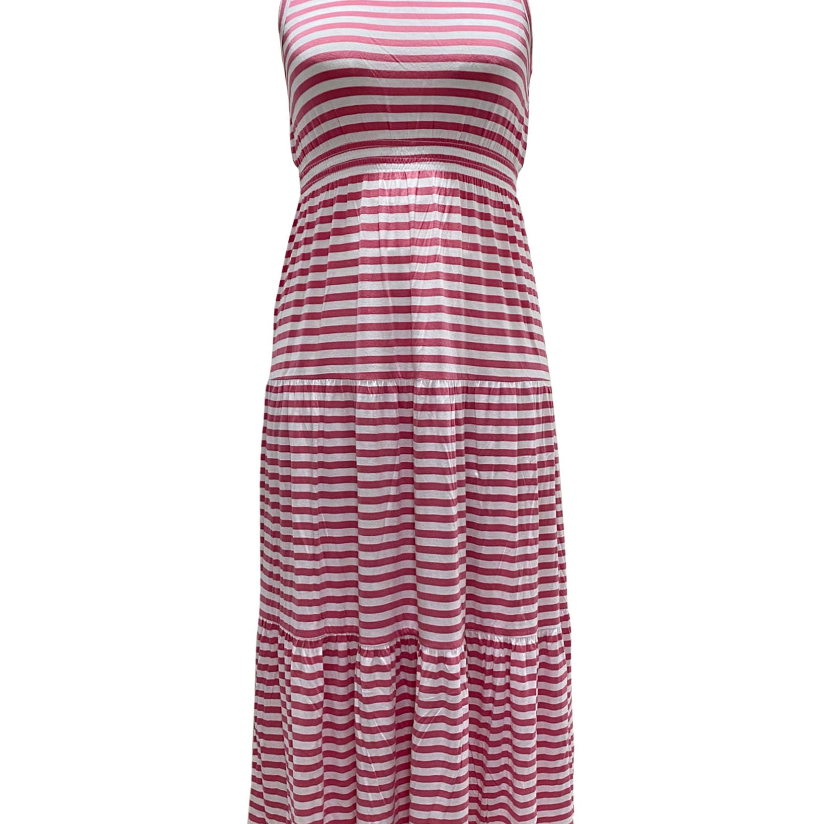 Style & Co Women Petite Striped Maxi Dress Coral Pink