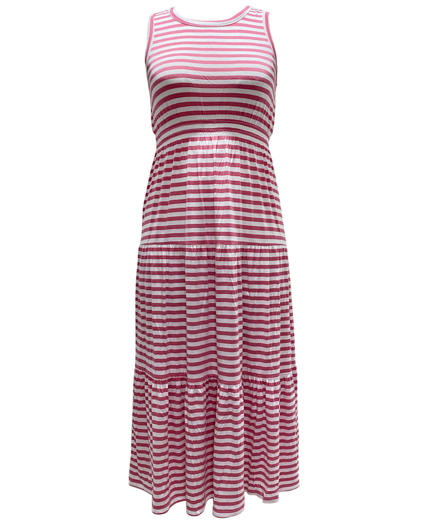 Style & Co Women Petite Striped Maxi Dress Coral Pink