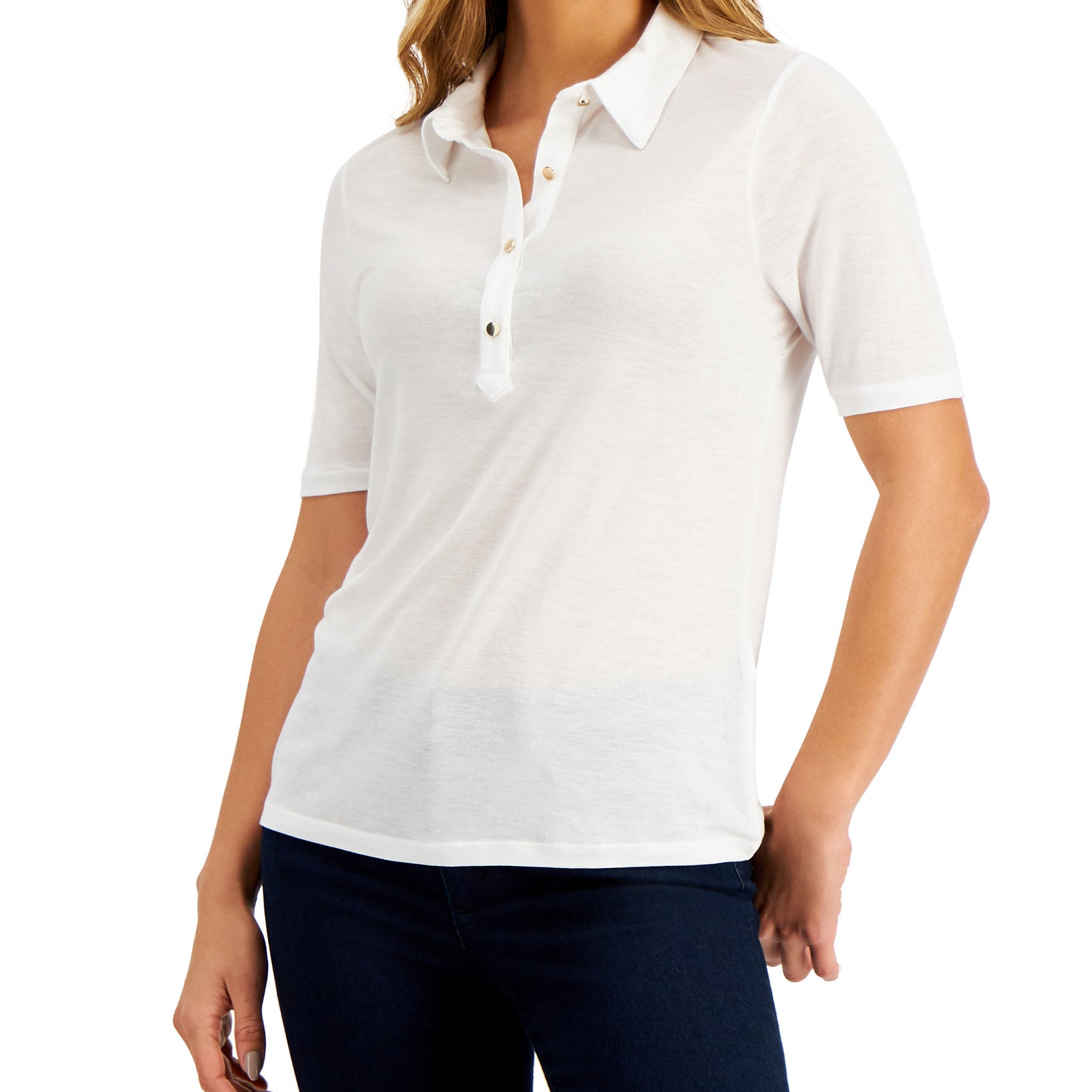 Charter Club Women Elbow Sleeve Polo Bright White