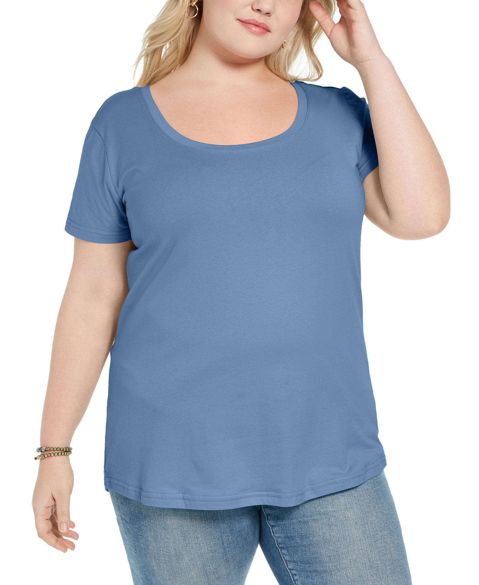 Aveto Women Plus Trendy Scoop Neck T Shirt Blue