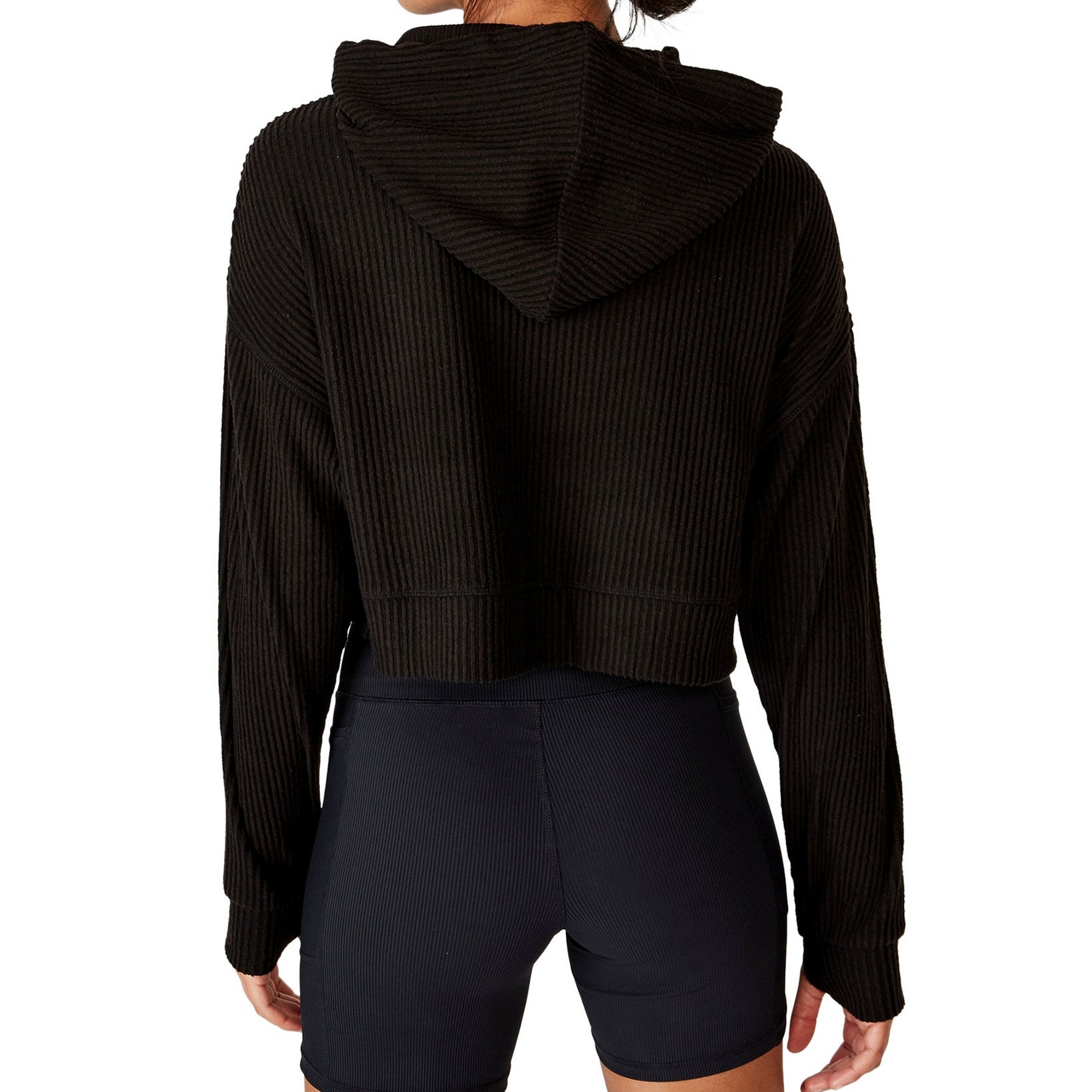 COTTON ON Women Rib Cropped Hooded Sweatshirt